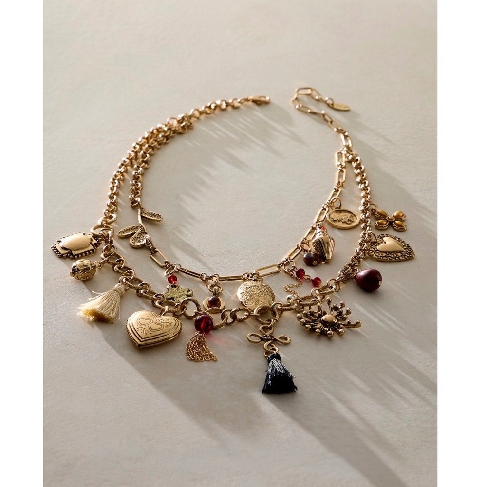 Free People Maximillian Charm Necklace Fall Inspired Gold Layered New NWT heart